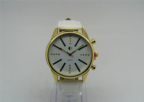 O relógio de couro japonês dourado normal 3 do punho coroa 1ATM